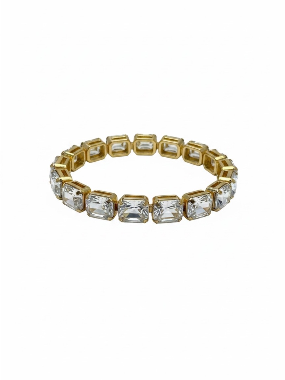 Aqua Gold Toned Frame Clear Crystal Stretch Tennis Bracelet NWT